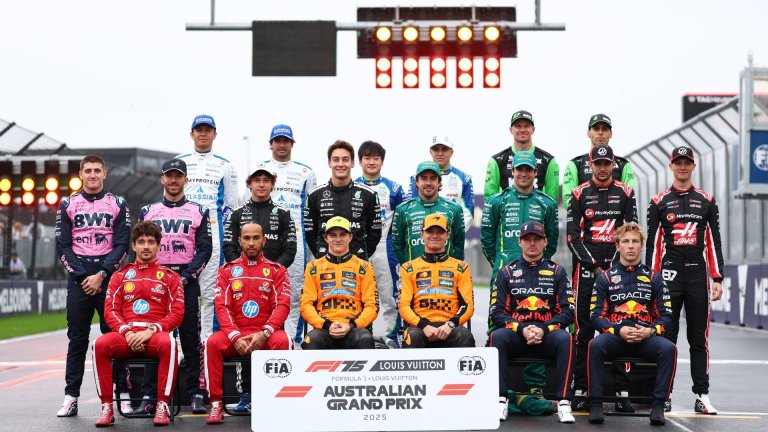MELBOURNE, AUSTRALIA - MARCH 16: The 2025 F1 drivers pose for a photo prior to the F1 Grand Prix of Australia at Albert Park Grand Prix Circuit on March 16, 2025 in Melbourne, Australia. (Photo by Clive Rose/Getty Images)