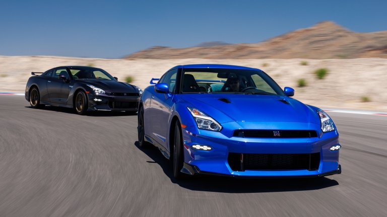 Nissan GT-R R35 on track in blue